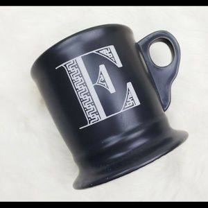 Anthropologie Noir Monogram Mug black coffee cup Letter E